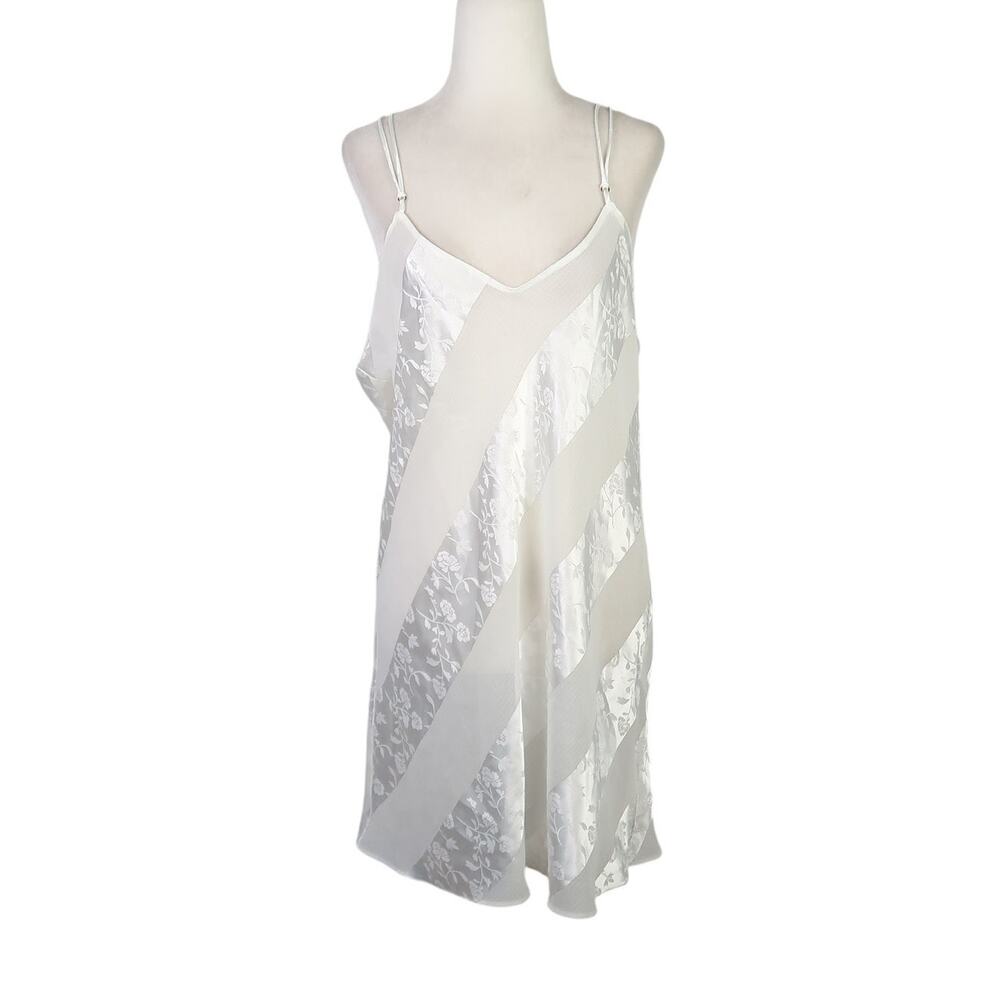 Dentelle white floral satin and sheer stripe slip dress nighty L